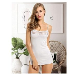 Women's Lingerie Net Solid Above knee Baby Doll With G String Panty White Color Free Size