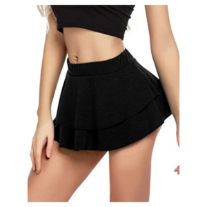 Women Pleated Mini Skirt Solid Ruffle Lingerie Skirts Free Size Black Color