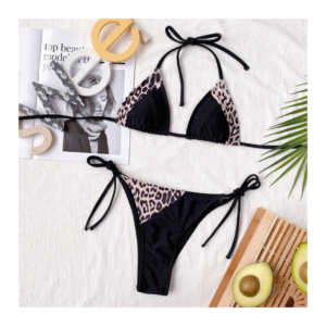 Women Animal Print Embellished Bikini Bra Panty Lingerie Set Free Size