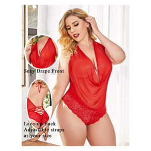 Women Sexy Lingerie Teddy One Piece Lace Halter Babydoll Bodysuit Free Size Red Color