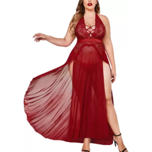 Nightgown Lingerie Babydoll Chemise Lace Split Long Maxi Nightdress for Women