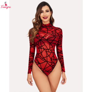 Women Sexy Bodysuit Elegant Mesh Top Long Sleeve Turtleneck Lingerie Babydoll