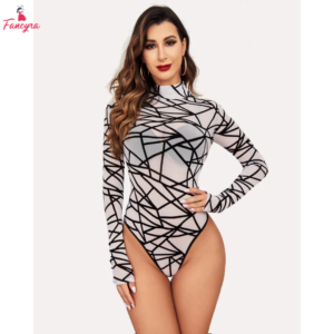 Women Sexy Bodysuit Elegant Mesh Top Long Sleeve Turtleneck Lingerie Babydoll