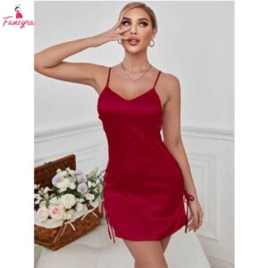 Women Sexy Babydoll Lingerie Mesh Sleepwear Nighty With G-String Panty Maroon Color