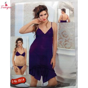 Purple Satin Women Lingerie - Two Piece Babydoll and Bikini