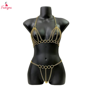 Intimate Chained Honeymoon Lingerie Bra Set Gold Plated Body Jewellery