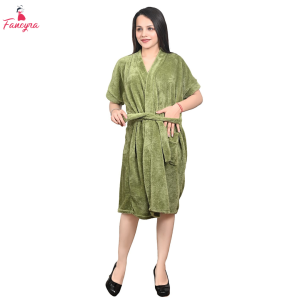 Women Solid Terry Cotton Single Pocket Bathrobe