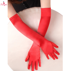 Fancyra Women Red Satin Long Elegant Elbow Length Evening Gloves
