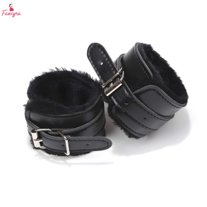 Fancyra Black Fur Lined Leather Adjustable Wrist Cuffs