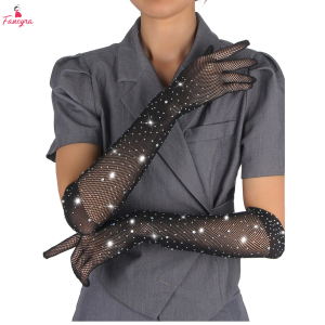 Fancyra Women Black Fishnet Rhinestone Gloves