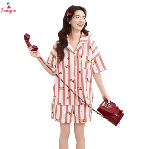 Fancyra Women Cotton Striped Night Suit Shirt & Shorts Sleepwear Nightwear Pajama Set