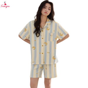 Fancyra Women Summer Poly Cotton Soft Short Sleeve Shirt & Shorts Pajama Set Night Suit Sleepwear